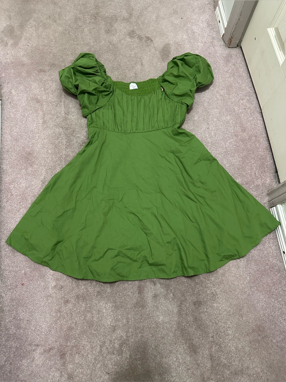 Abercrombie Kids Green Puff Sleeve Dress Size 11/12 Smocked Mini Dress